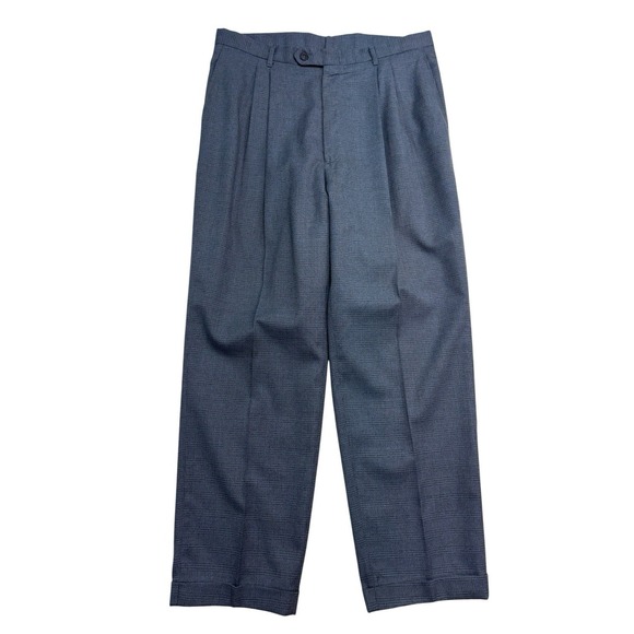 The Unbranded Brand Other - vtg USA Blue Plaid 34x30 High Waisted Pleated Dress Suit Pants Relaxed Taper